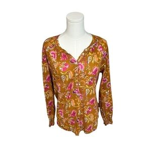 Xirena Sunset Estey Blouse Long Sleeve Camel Tan Floral Cotton Size Medium Boho
